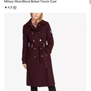 Tommy Hilfiger Military Wool-Blend Belted Trench Coat